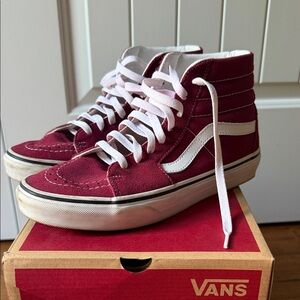 Vans Sk8-Hi High Top Sneakers in Maroon and White